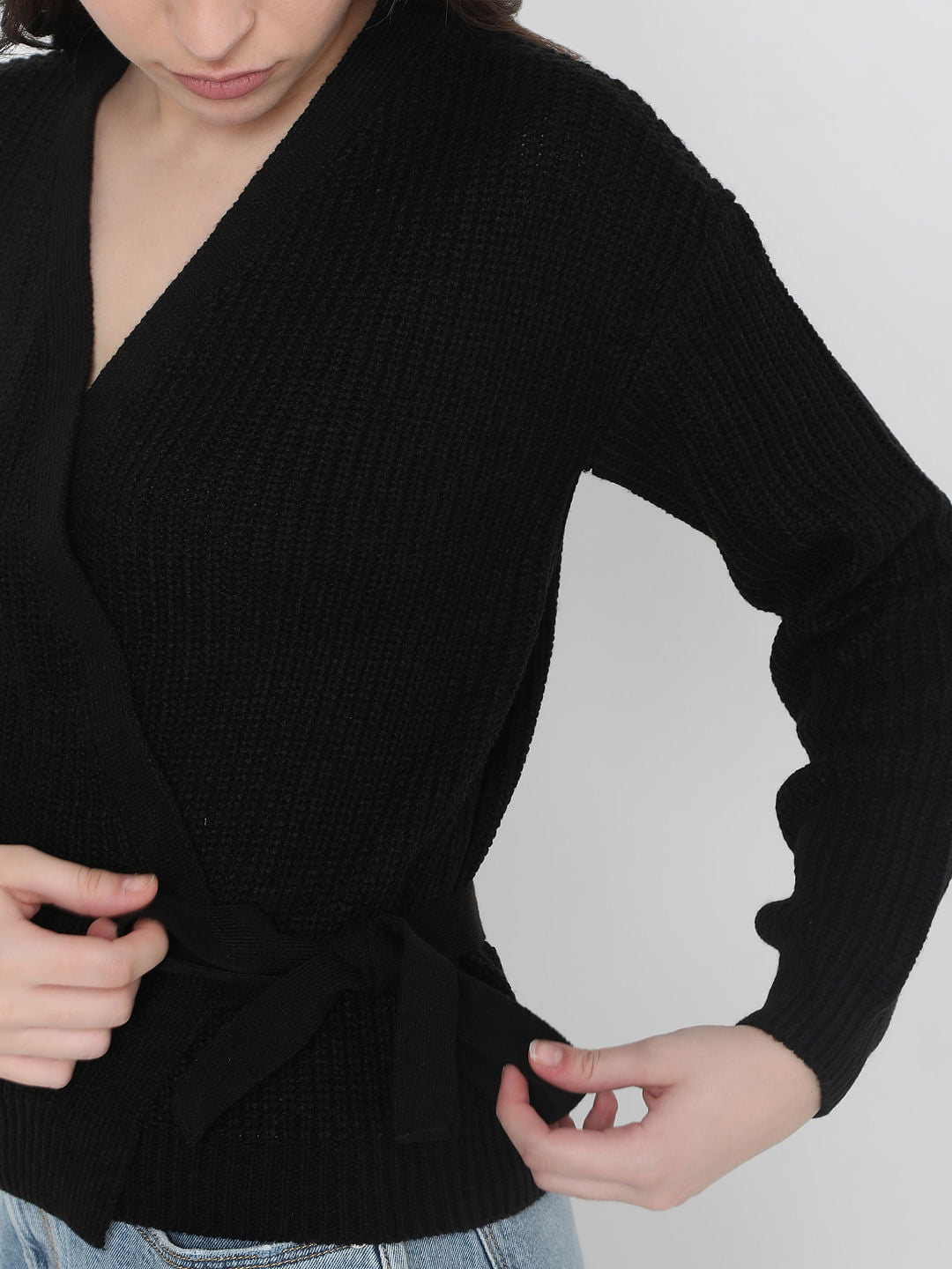 Black Tie-Up Knit Top