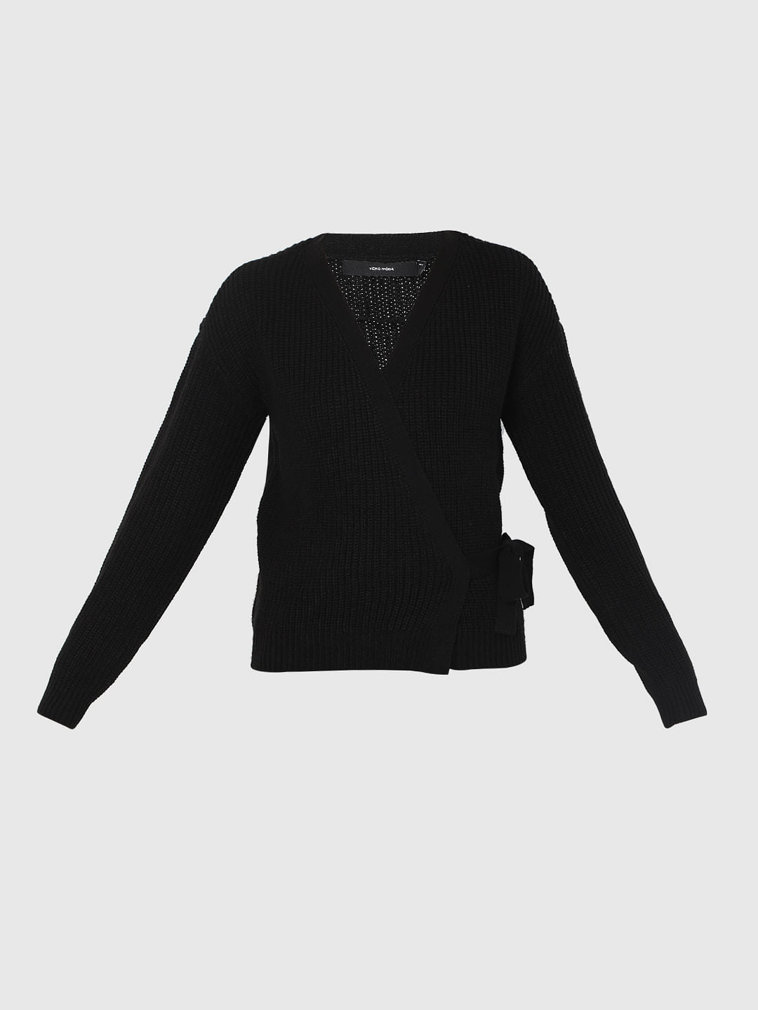 Black Tie-Up Knit Top