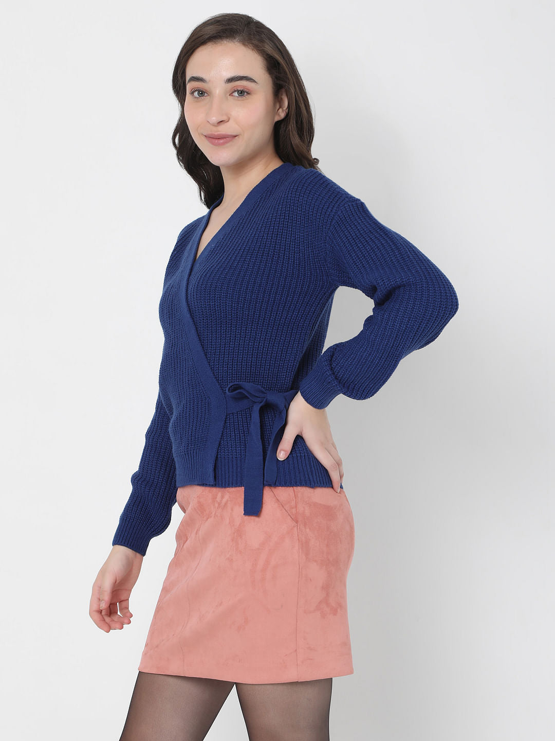 Blue Tie-Up Knit Top
