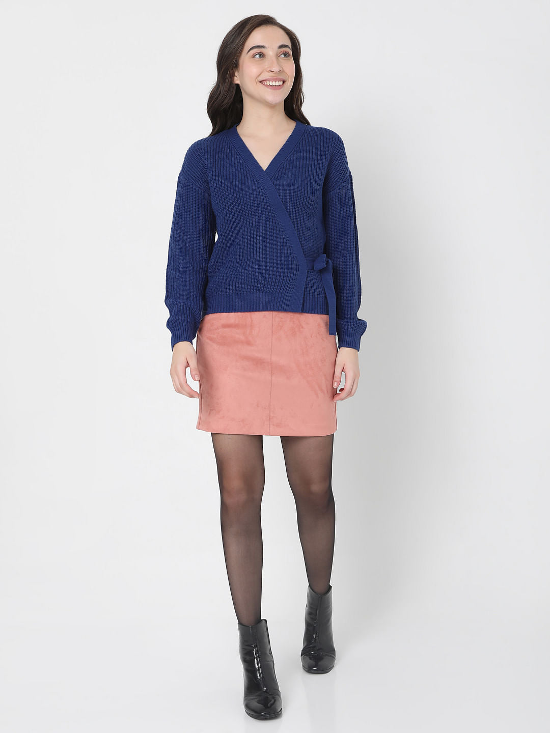 Blue Tie-Up Knit Top