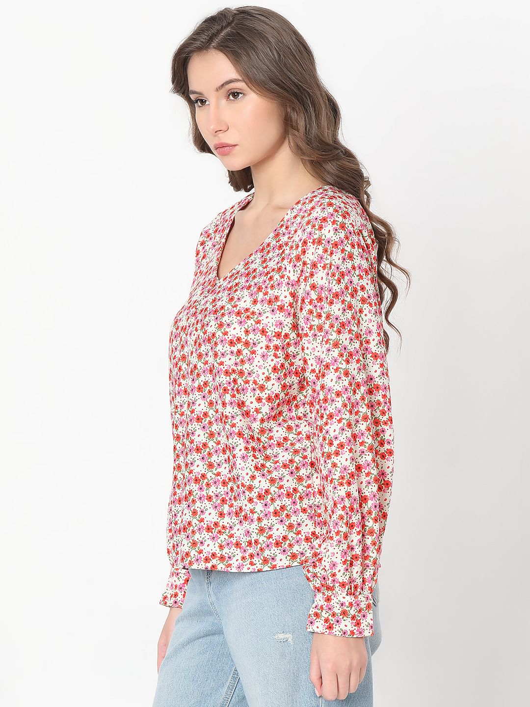 Red Floral Print Top