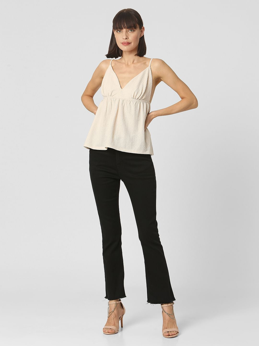 Beige Textured Strappy Top