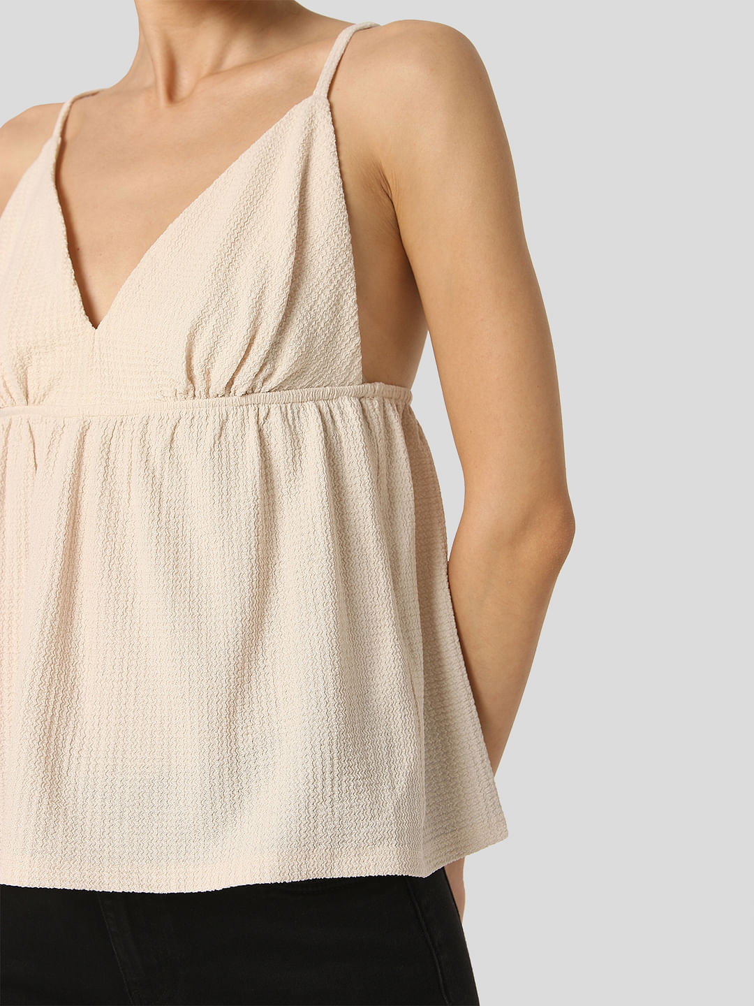Beige Textured Strappy Top
