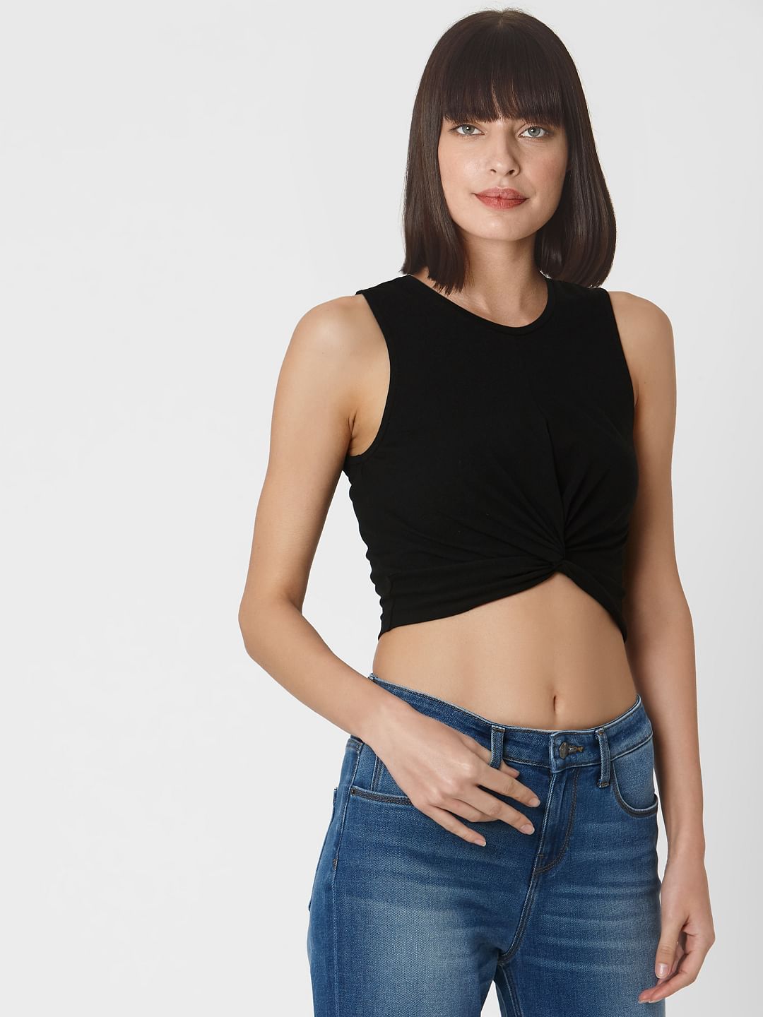 Black Front Twist Crop Top