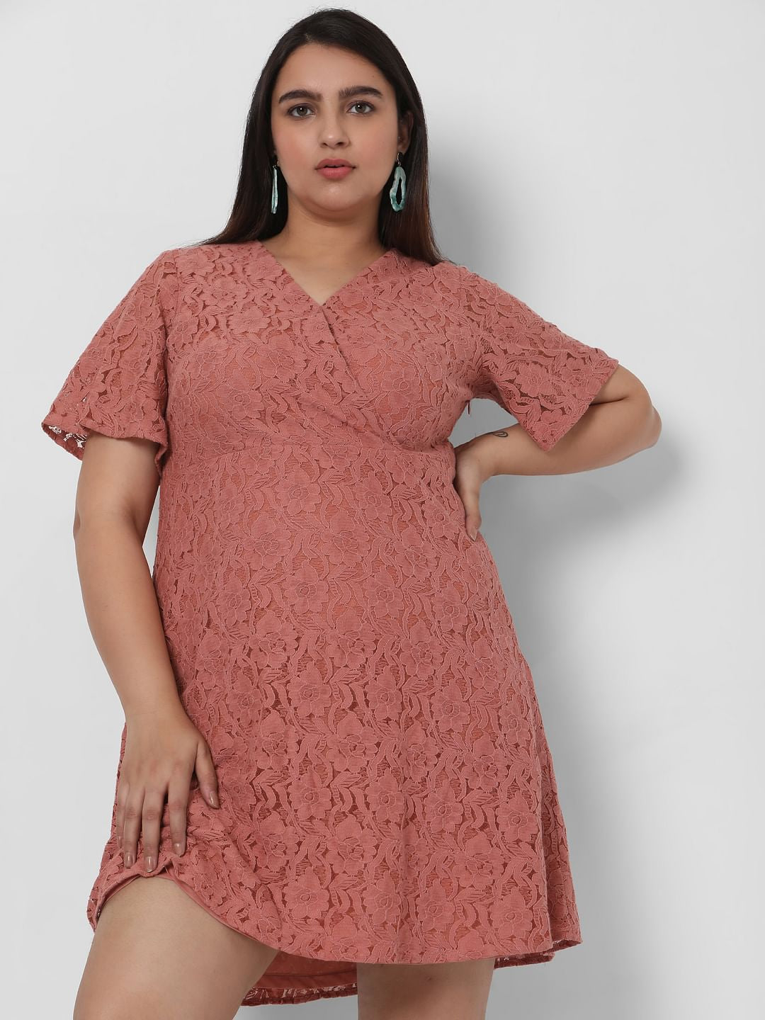 Curve Pink Lace Fit & Flare Dress