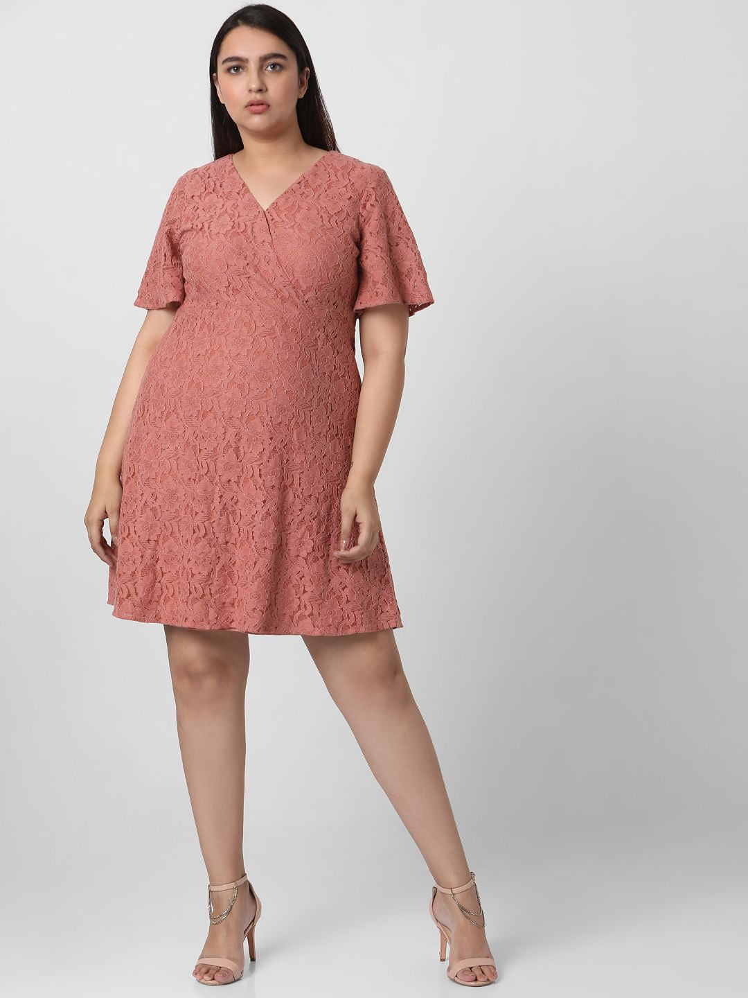 Curve Pink Lace Fit & Flare Dress