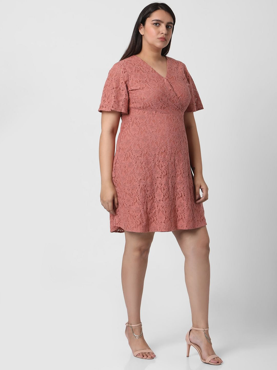 Curve Pink Lace Fit & Flare Dress
