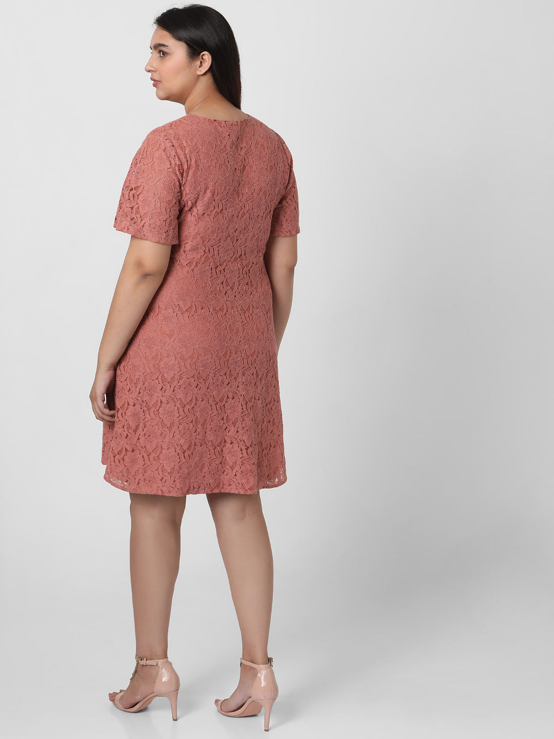 Curve Pink Lace Fit & Flare Dress