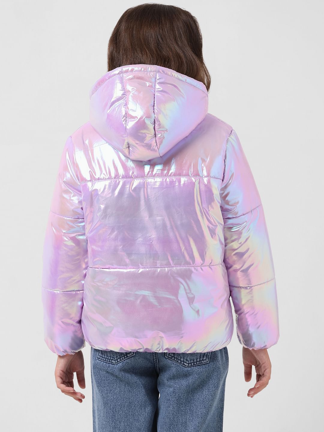 Girl Lilac Holographic Hooded Puffer Jacket