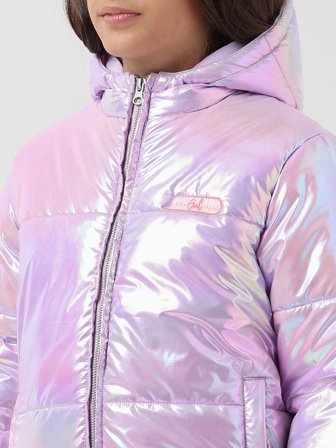 Girl Lilac Holographic Hooded Puffer Jacket