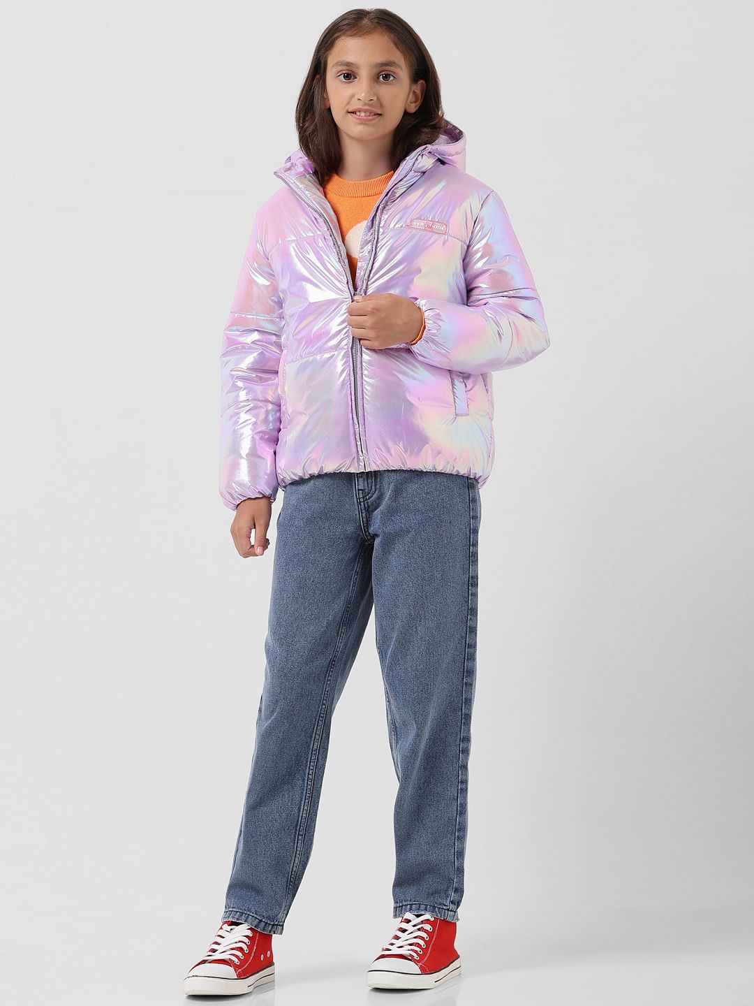Girl Lilac Holographic Hooded Puffer Jacket