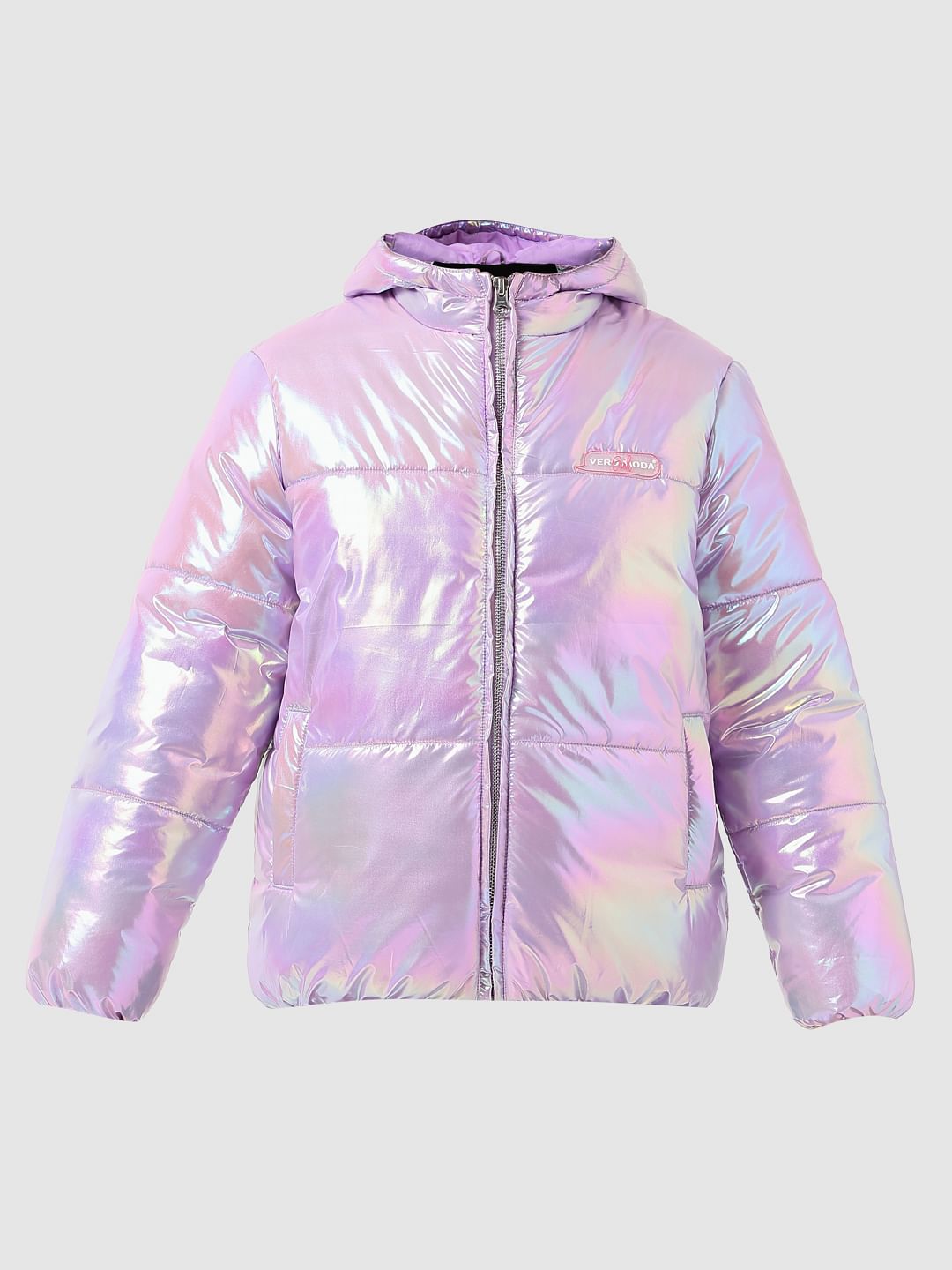 Girl Lilac Holographic Hooded Puffer Jacket
