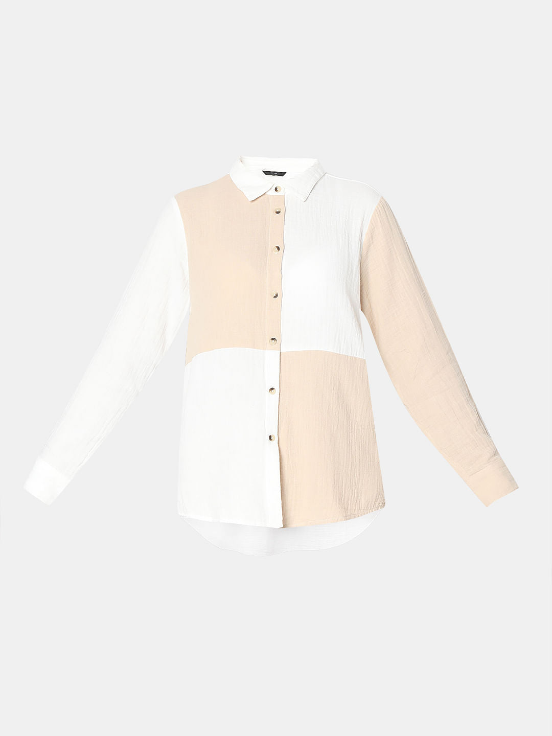 White Colourblocked Co-Ord Set Shirt