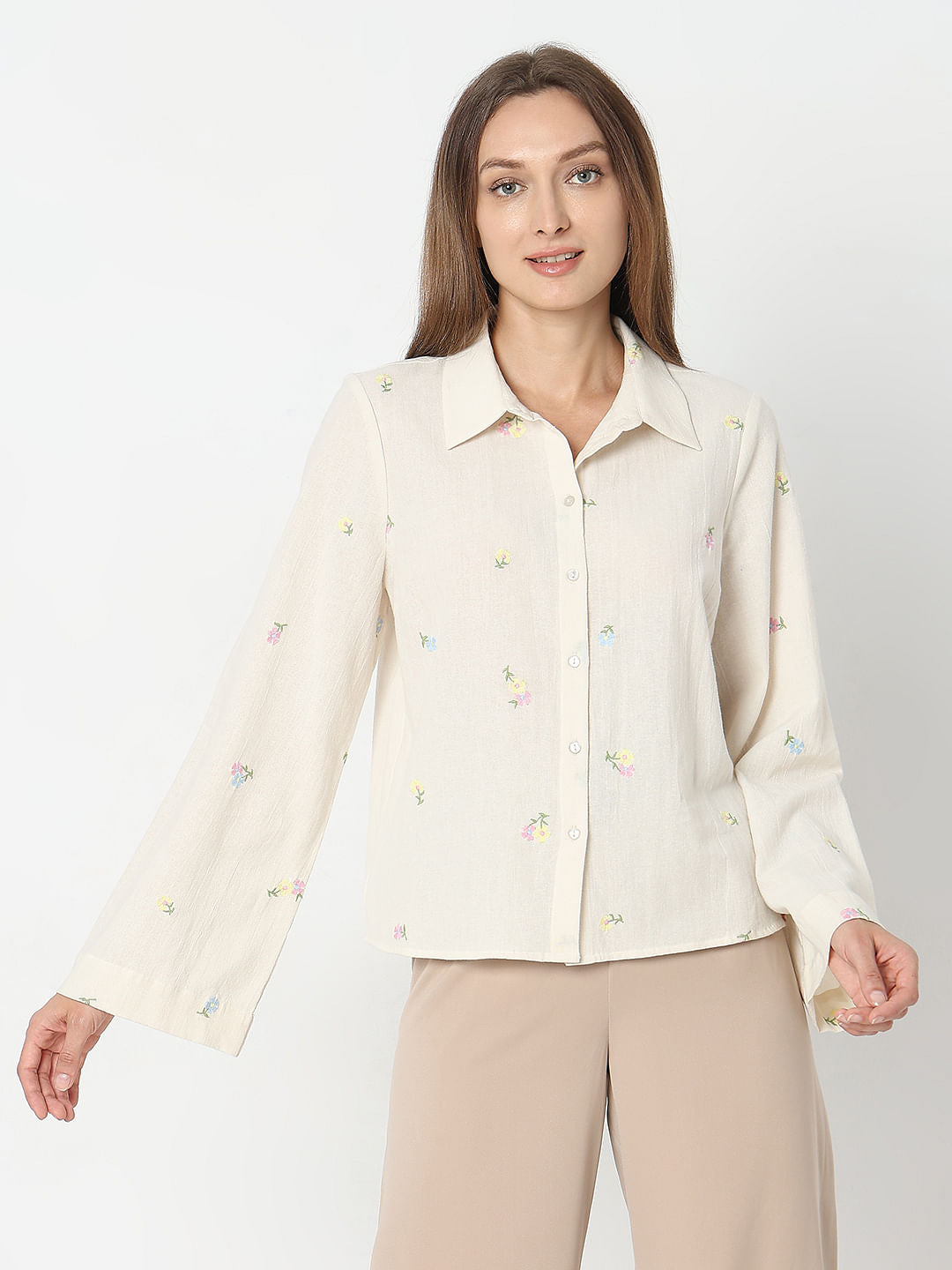 Off-White Embroidered Cotton Shirt