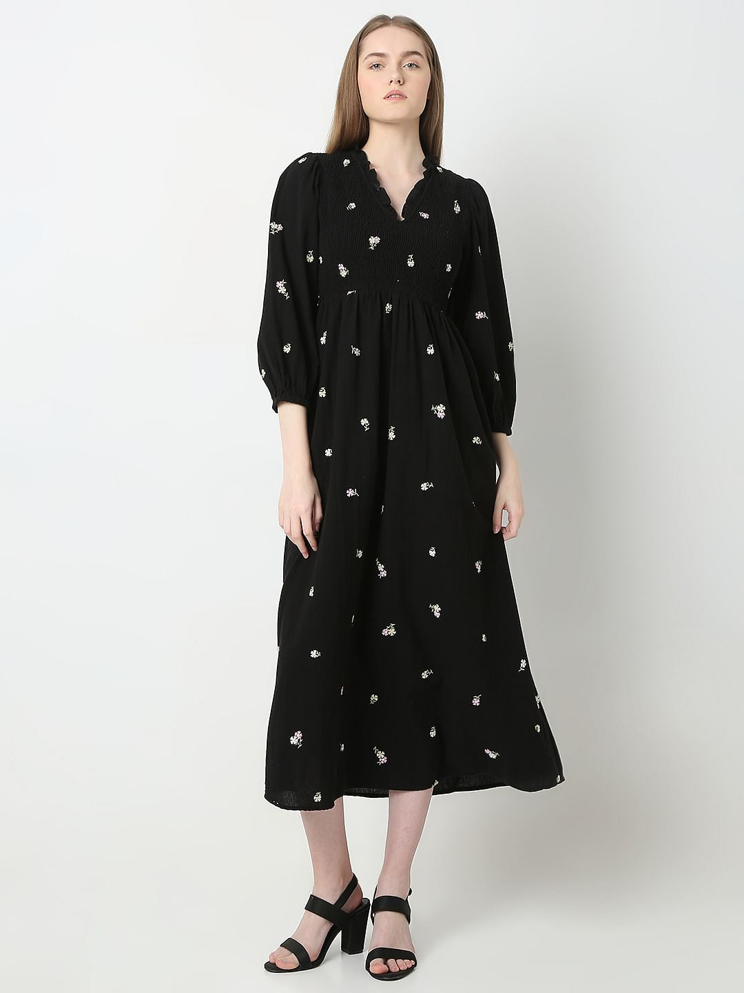 Black Printed Midi Dress