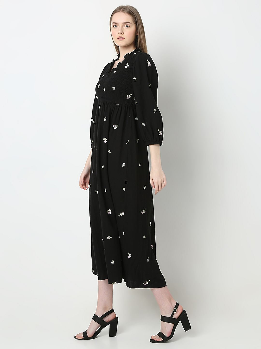 Black Printed Midi Dress