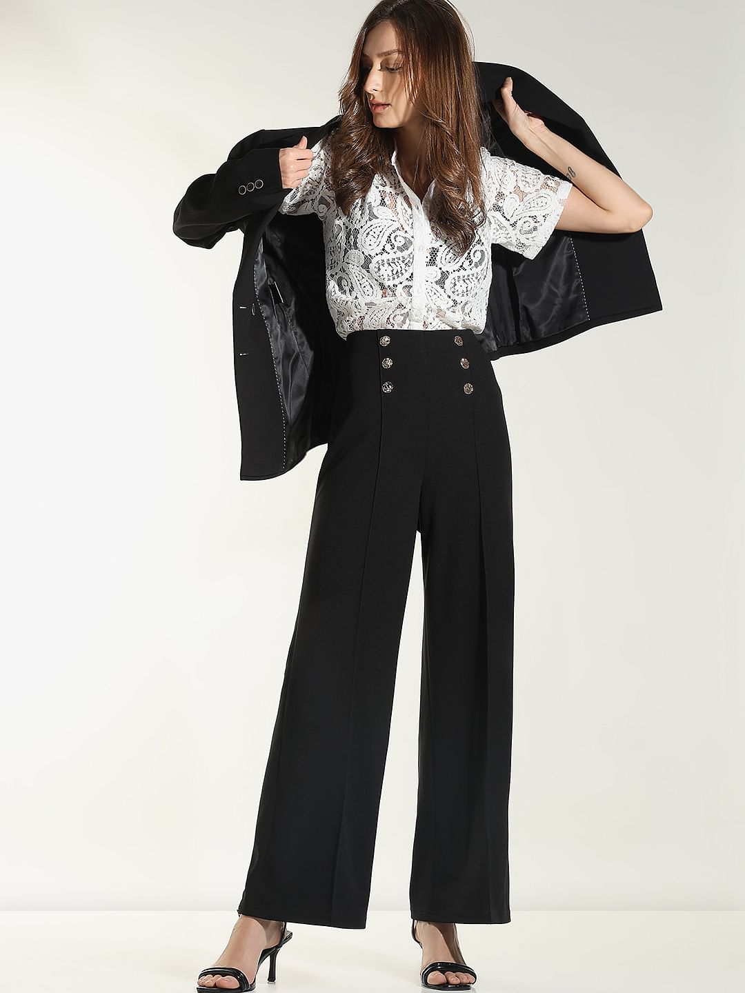Black High Rise Wide Leg Pants