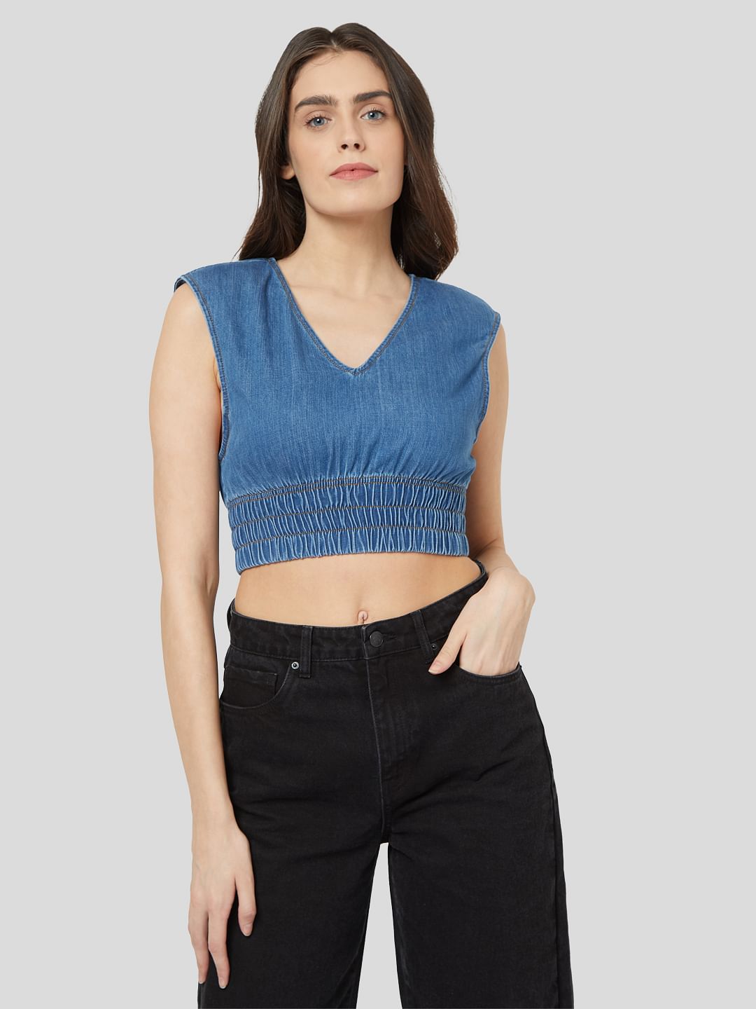 Blue Denim Crop Top