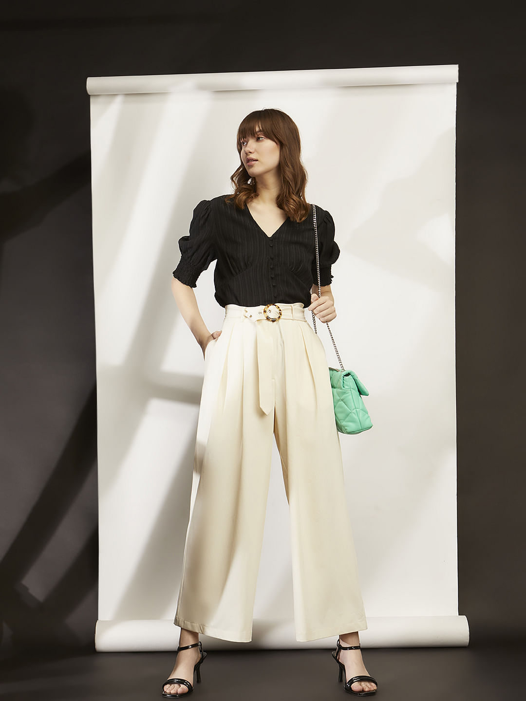 Black V-Neck Striped Top