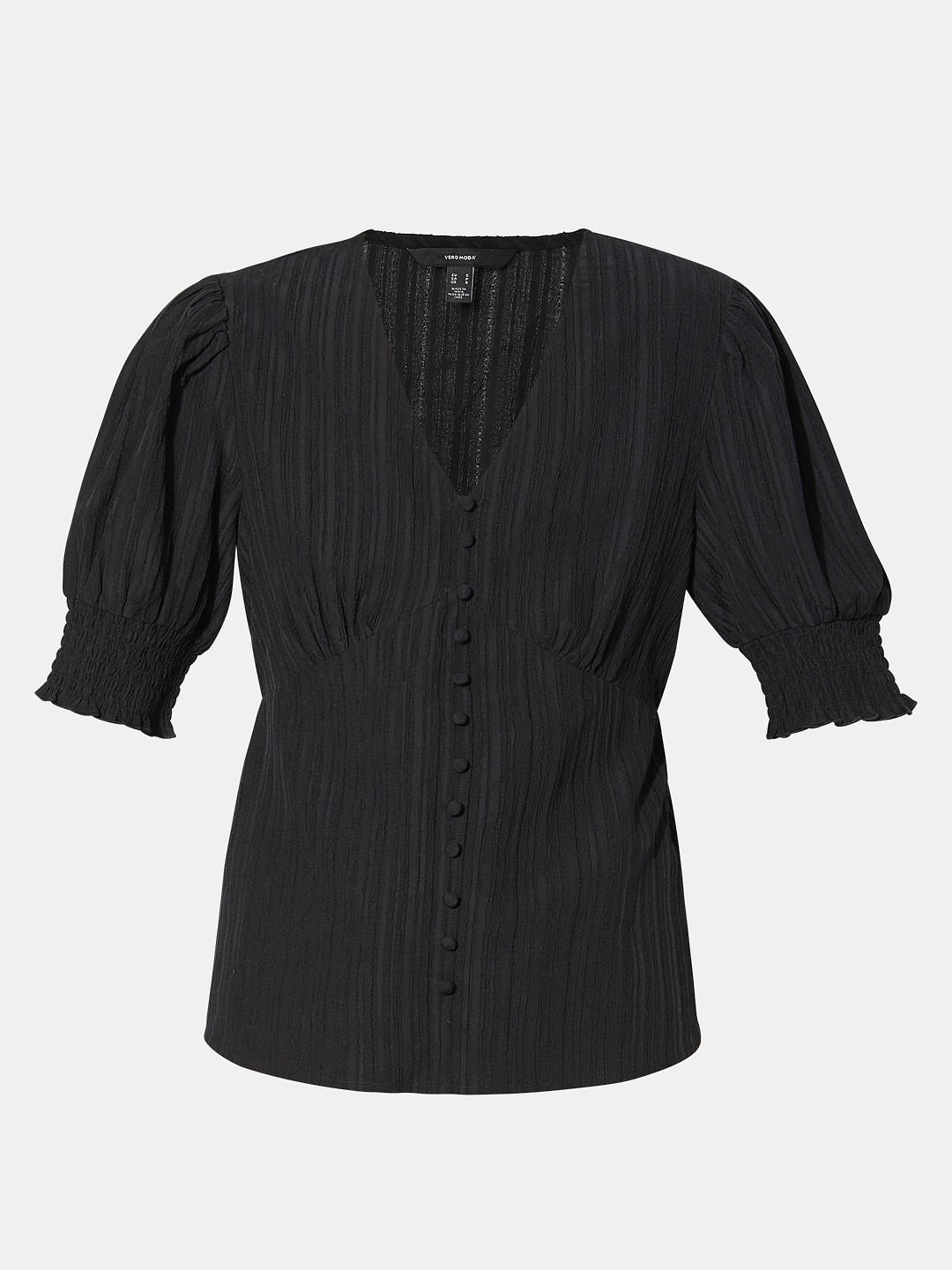 Black V-Neck Striped Top