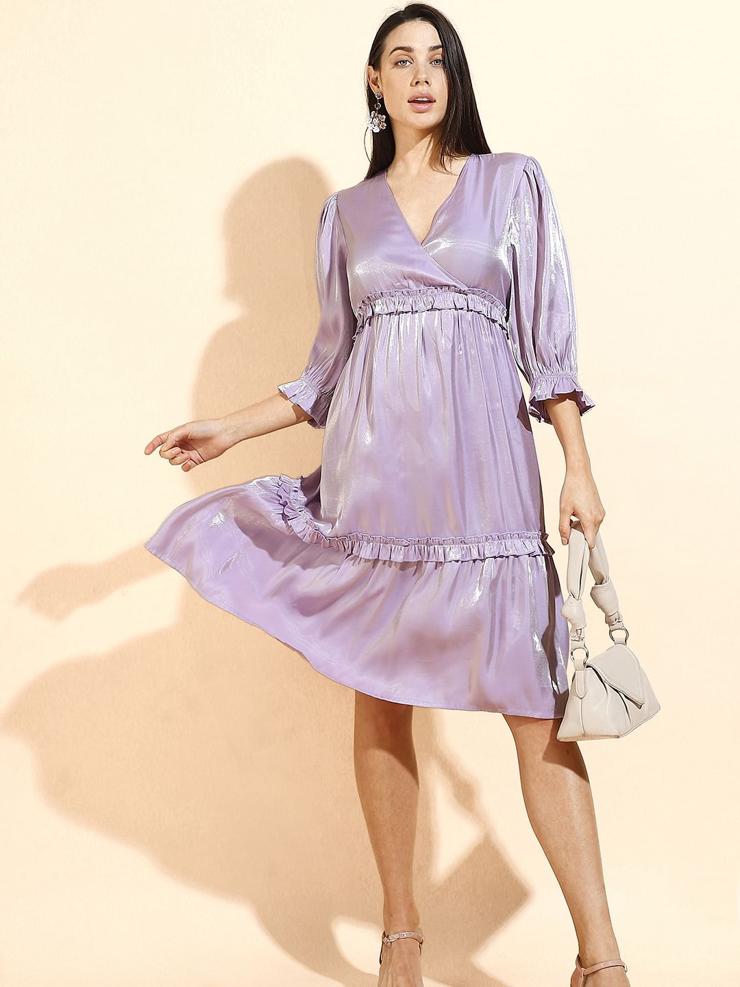 Purple Frilled Midi Dress