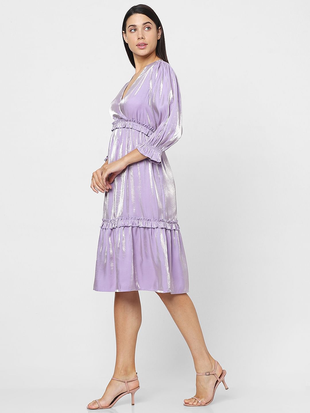 Purple Frilled Midi Dress