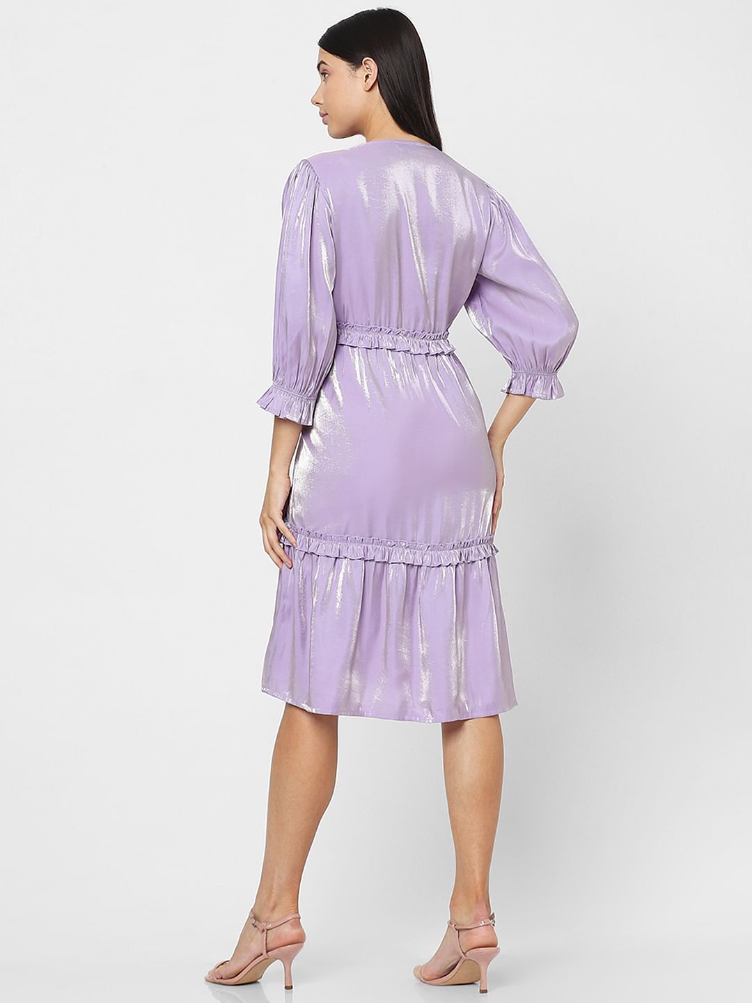 Purple Frilled Midi Dress