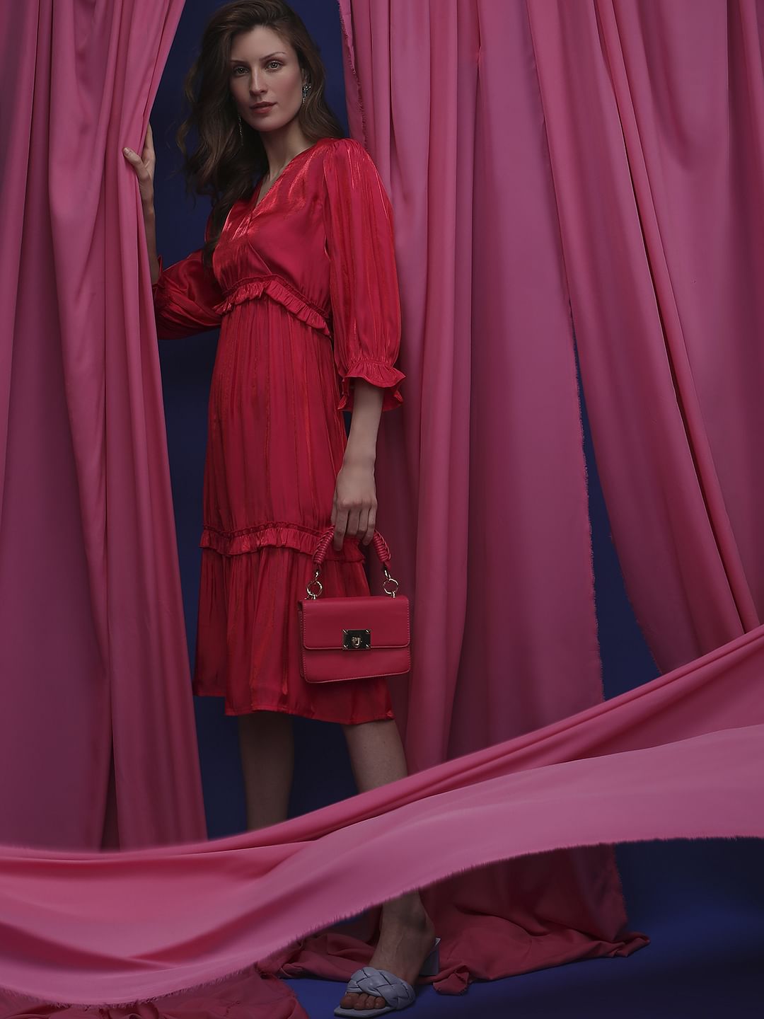 Pink Frilled Midi Dress