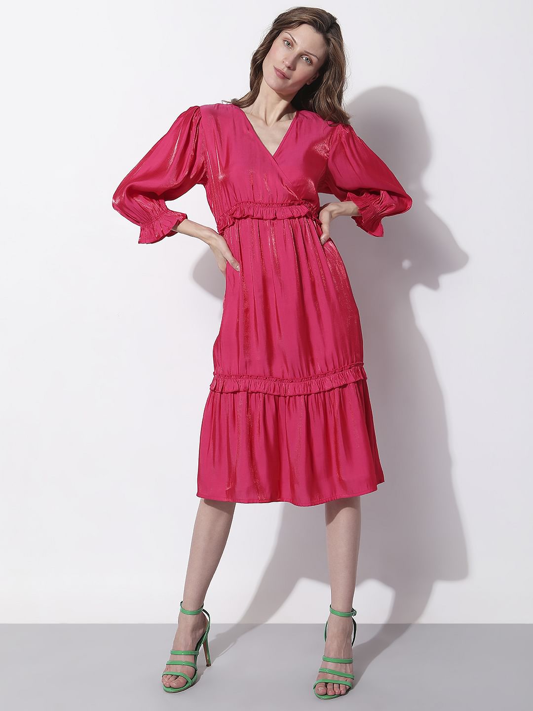 Pink Frilled Midi Dress