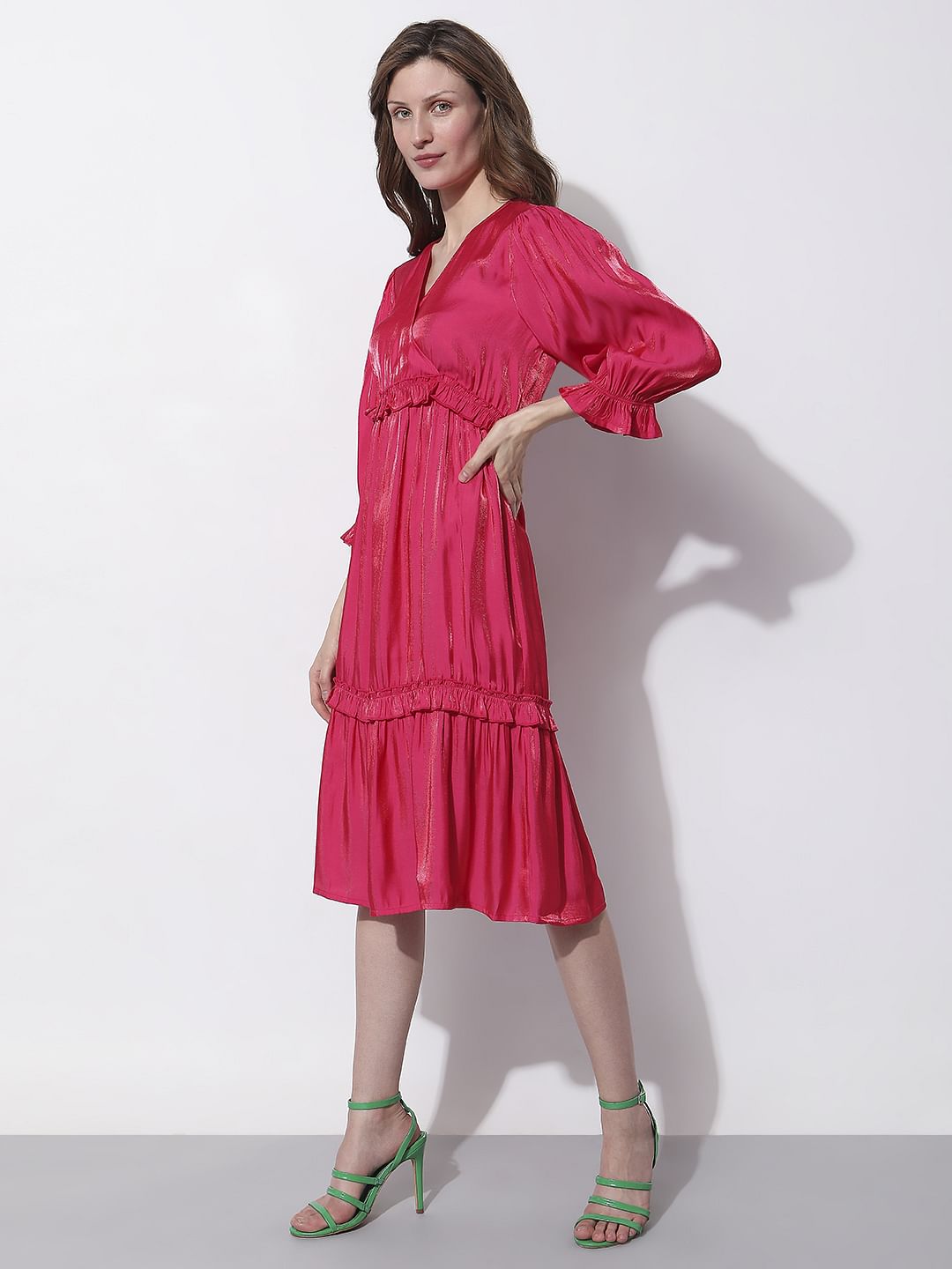 Pink Frilled Midi Dress