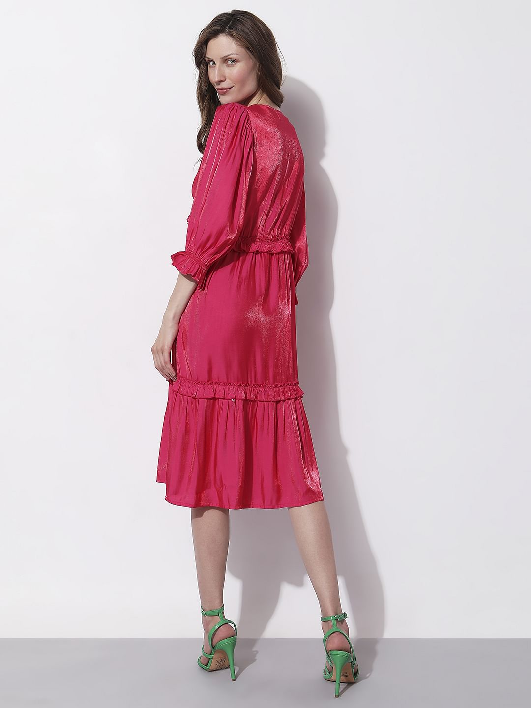 Pink Frilled Midi Dress