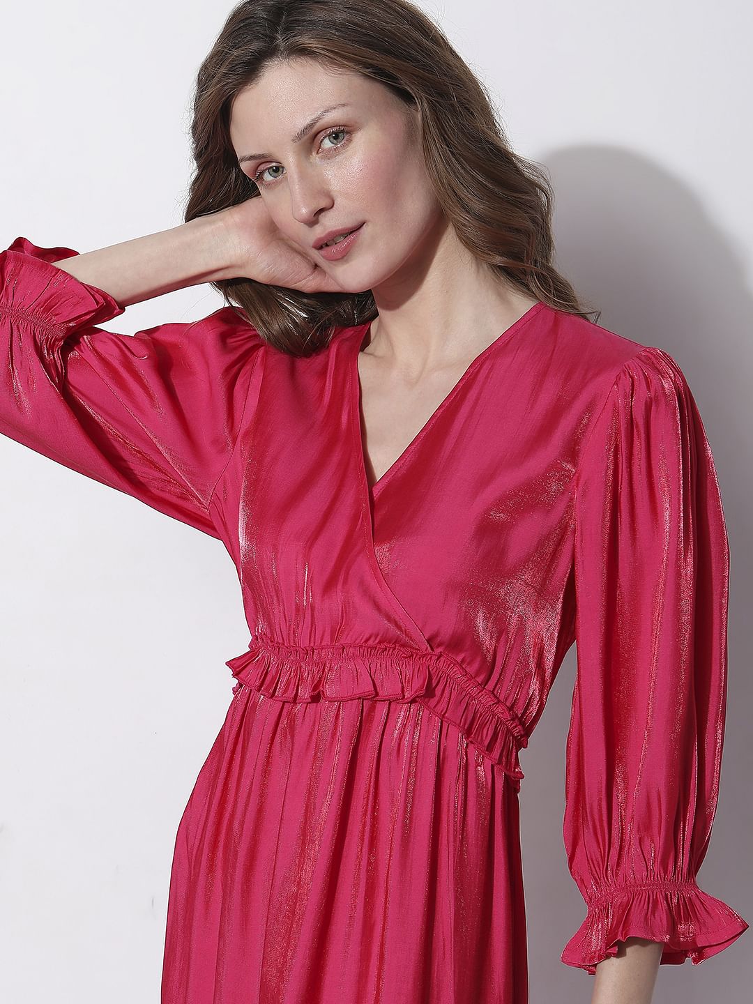 Pink Frilled Midi Dress