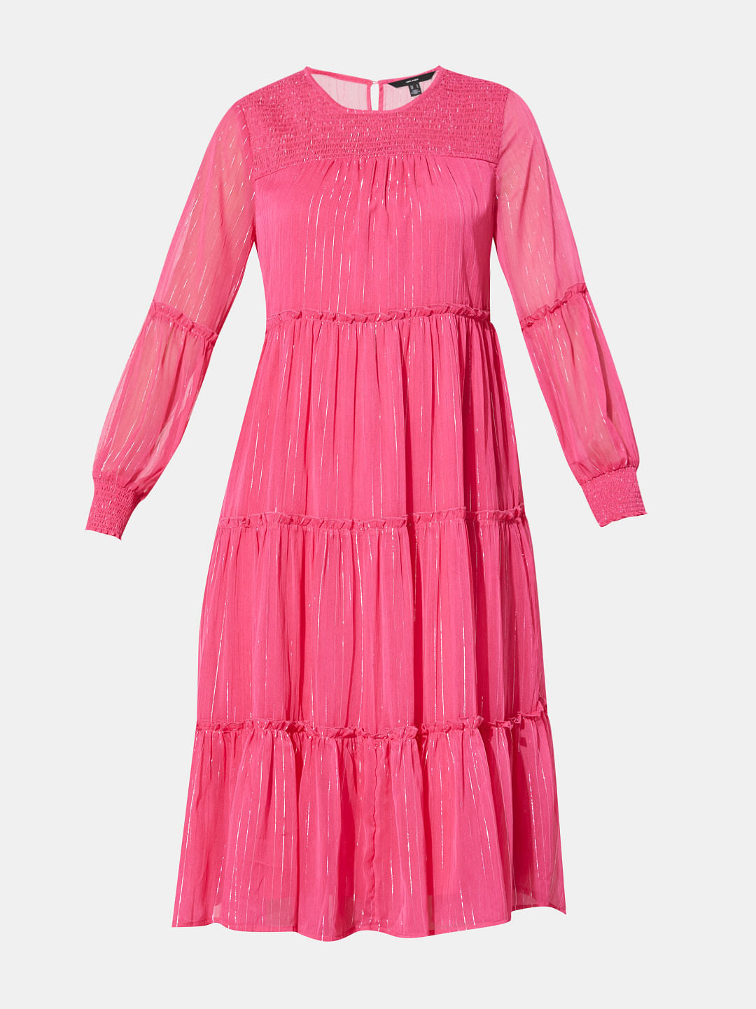 Pink Lurex Striped Midi Dress