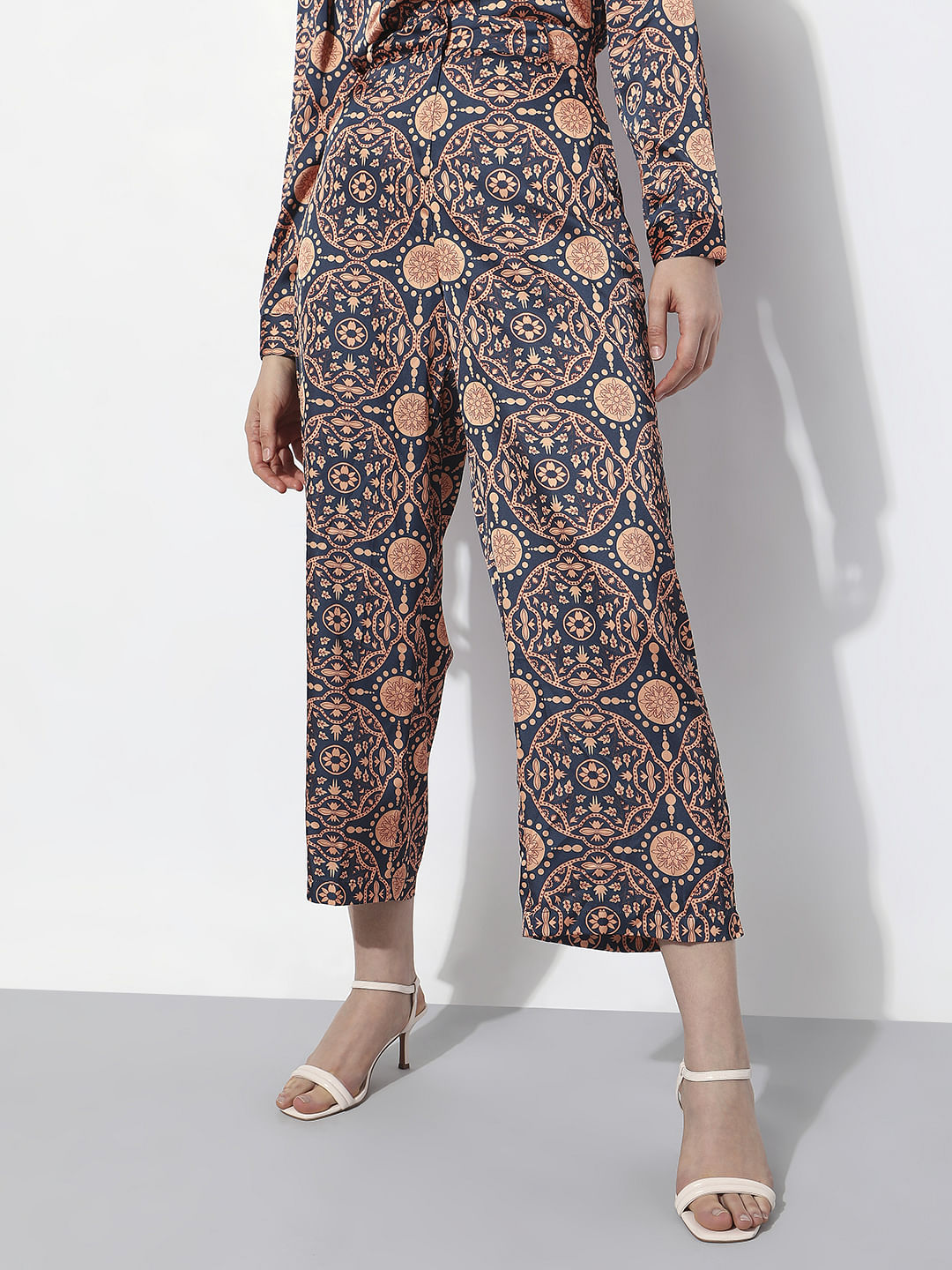Blue High Rise Printed Pants