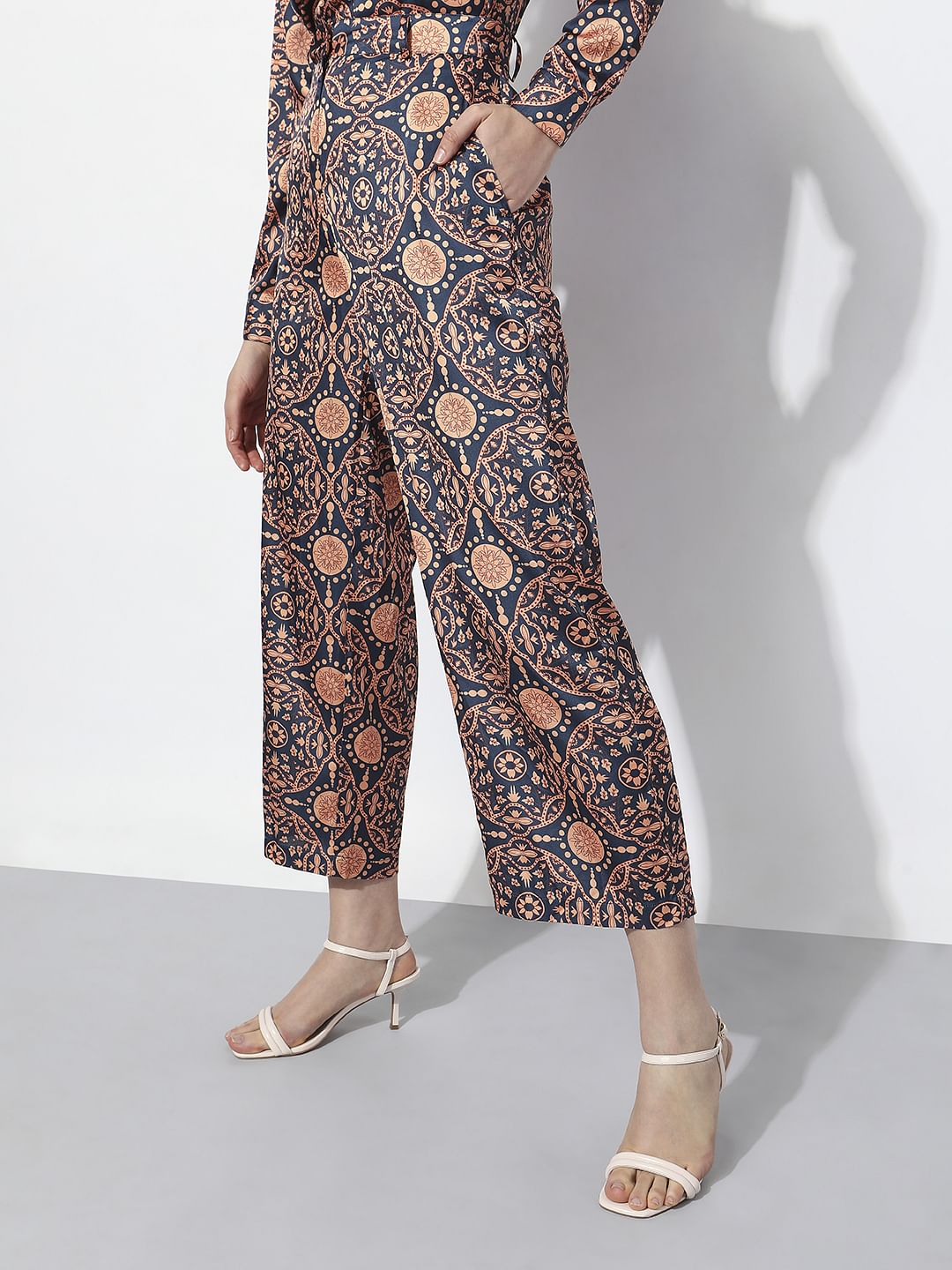 Blue High Rise Printed Pants