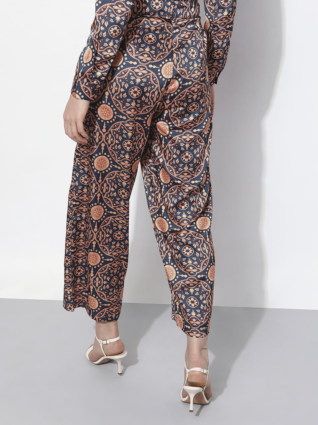 Blue High Rise Printed Pants