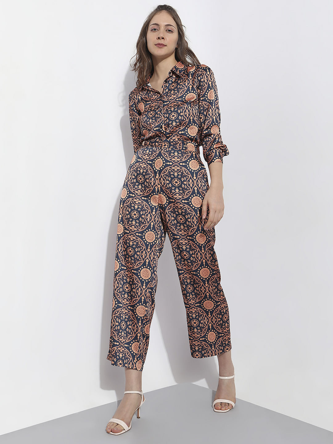 Blue High Rise Printed Pants