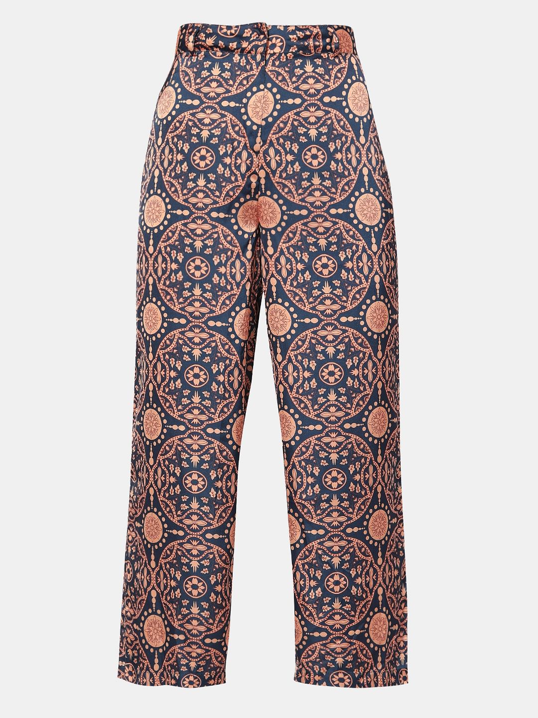 Blue High Rise Printed Pants