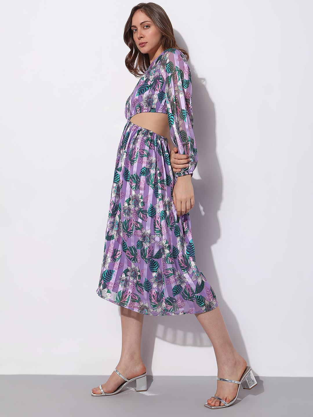 Purple Floral One-Shoulder Dress
