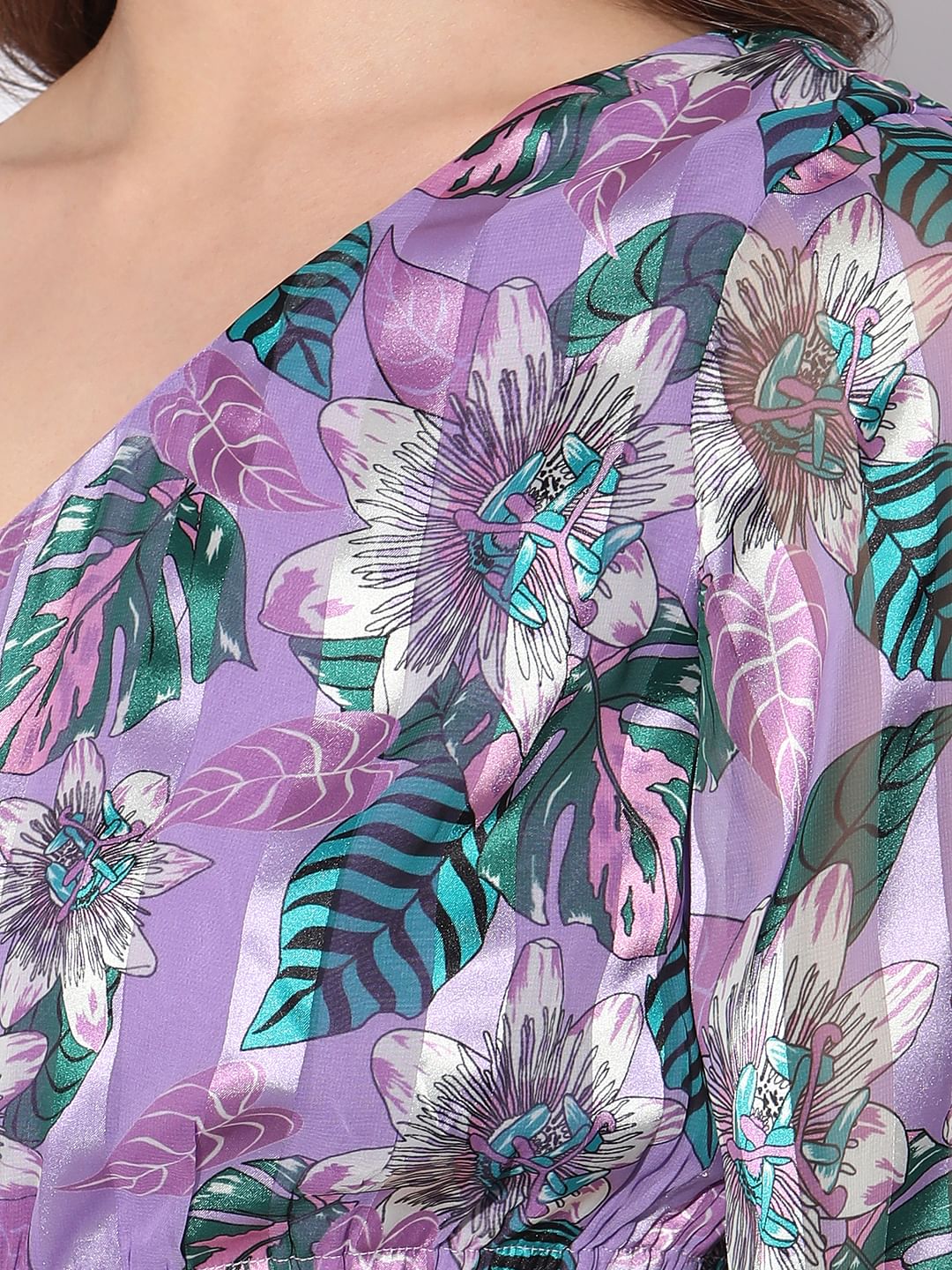 Purple Floral One-Shoulder Dress