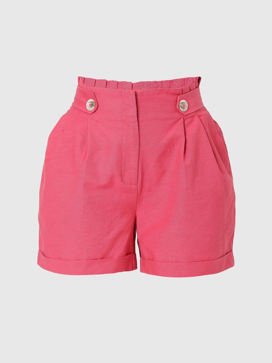 Pink Paperbag High Waist Co-Ord Set Shorts