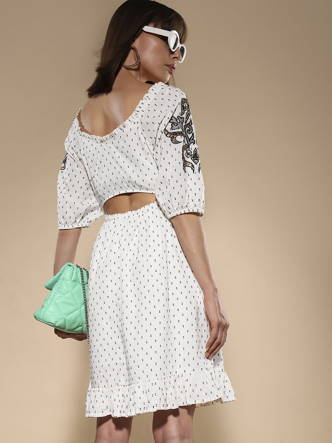 White Textured Embroidered Dress