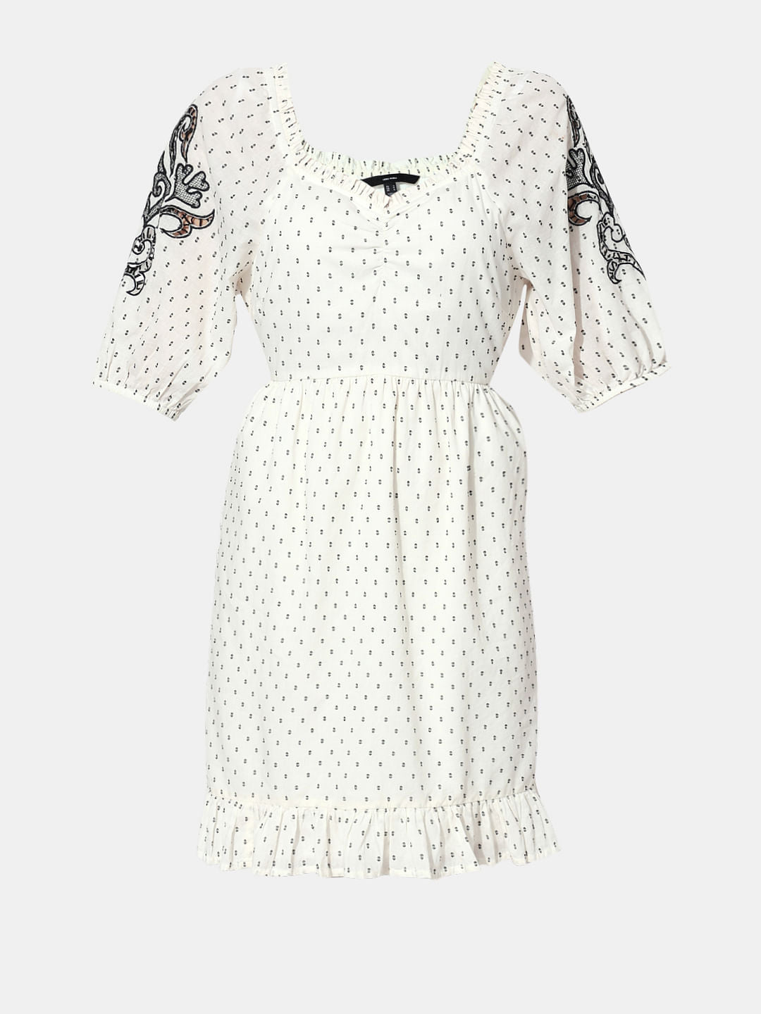 White Textured Embroidered Dress