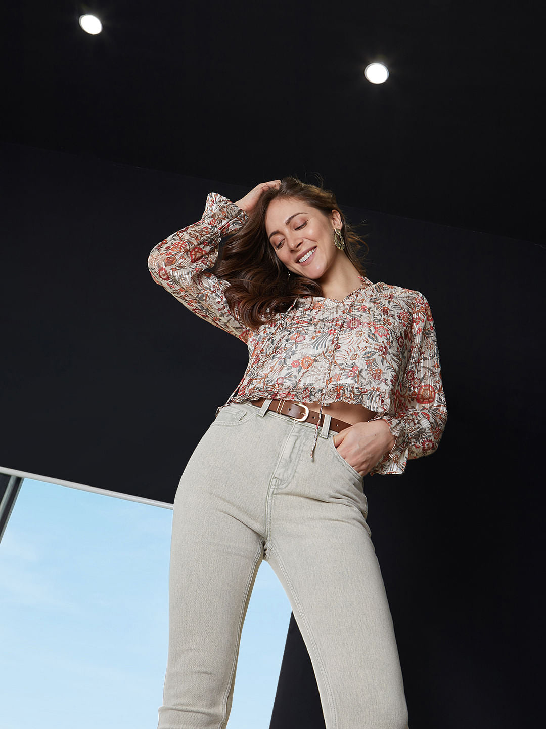 Orange Floral Print Top