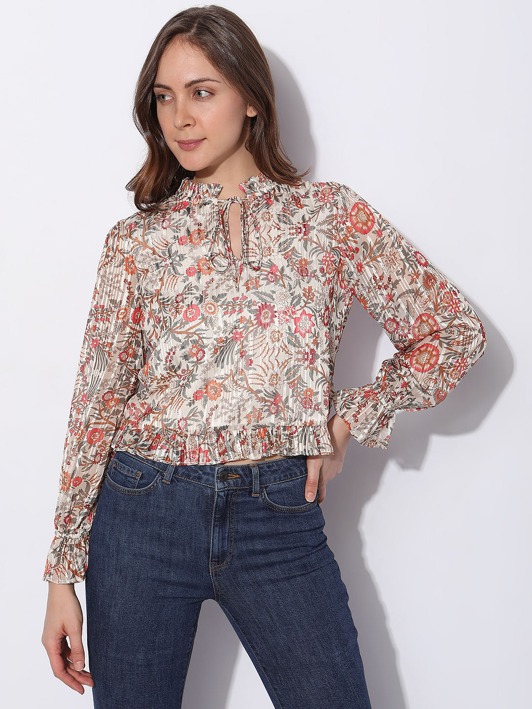 Orange Floral Print Top