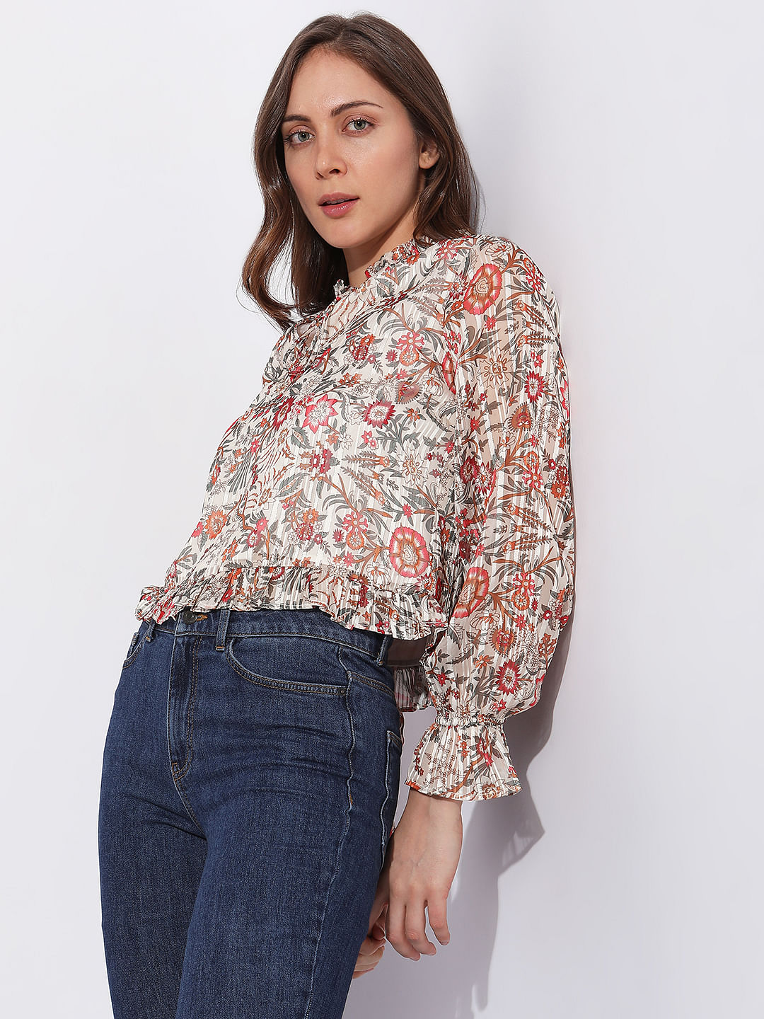 Orange Floral Print Top