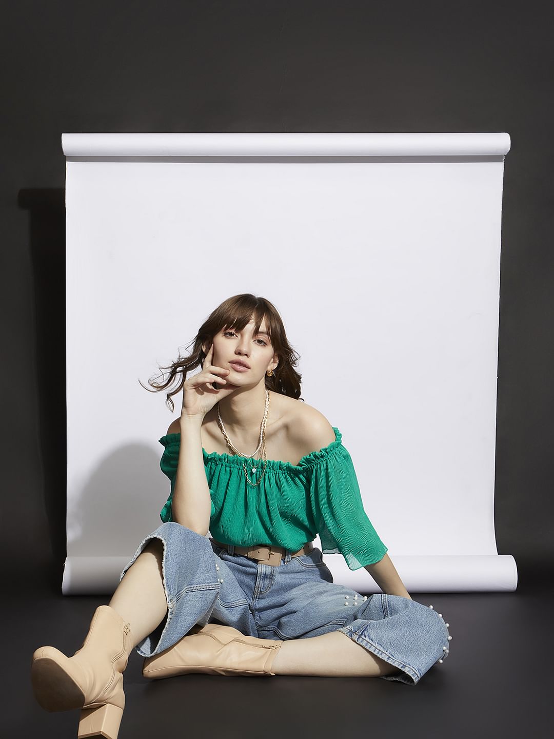 Green Off-Shoulder Top