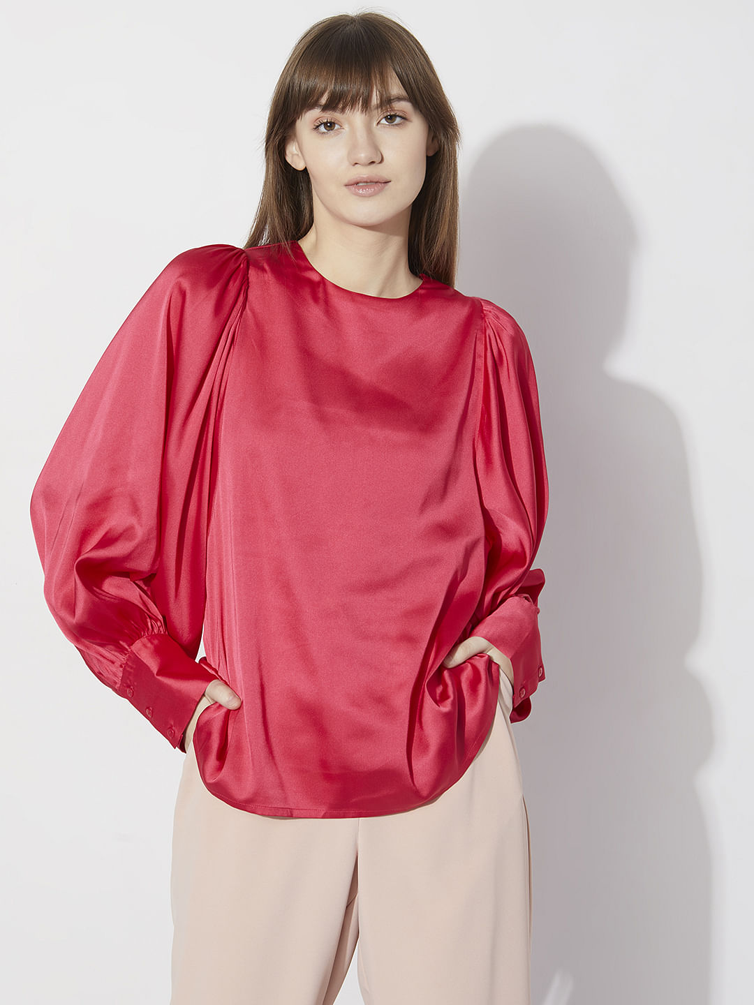 Magenta Batwing Sleeves Top