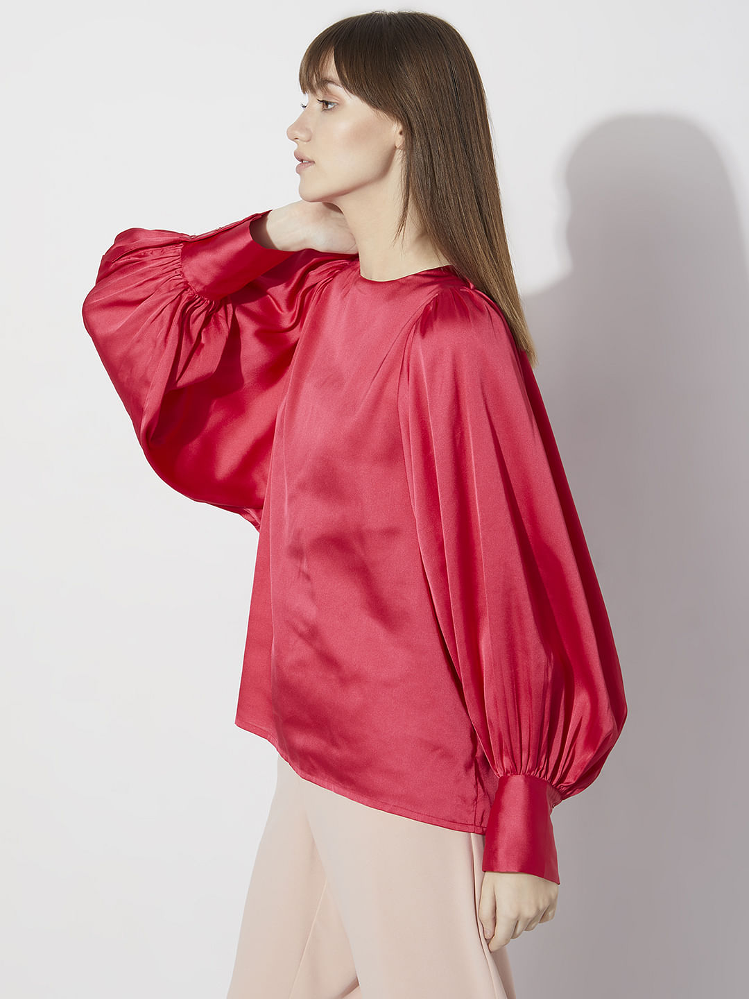 Magenta Batwing Sleeves Top