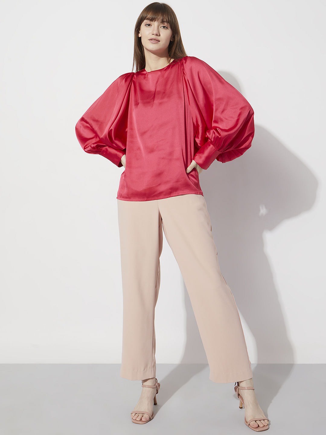 Magenta Batwing Sleeves Top